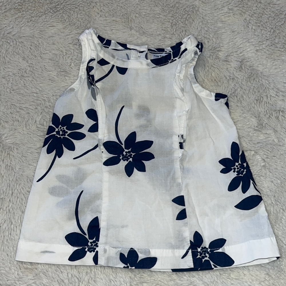 carters floral white and blue tank top 3 months